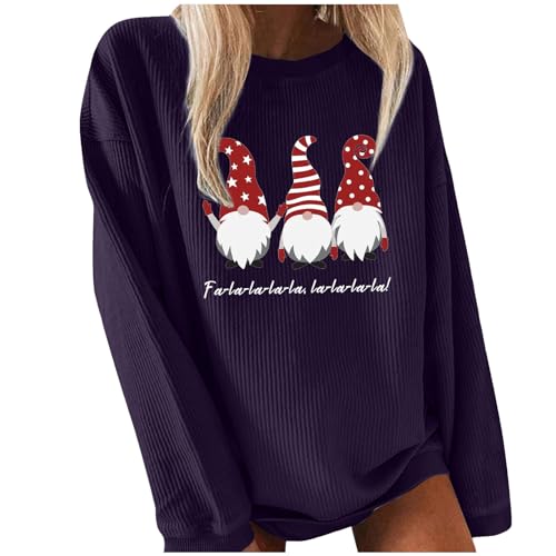 Lindo pulôver com estampa de Natal para mulheres casual solto gola redonda pulôver top outono manga