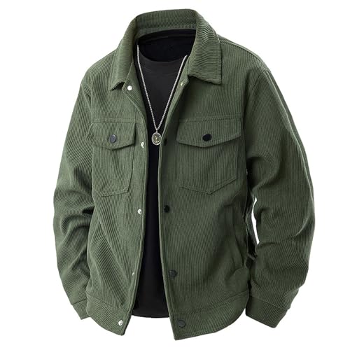 HBER Corduroy Jacket for Men Button Down Vintage Long Sleeve Fall Shirts Casual Western Shacket Jacket with Flap Pockets