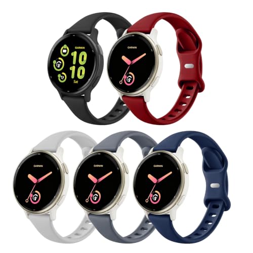 Slim Silicone 20mm Compatible with Garmin Vivoactive 6 Watch Bands/Vivoactive 5/3, 5 Pack Thin Soft Narrow Loop Soft Sport Rubber Straps Quick Release Wristband for Forerunner 165/55/245/570-42mm