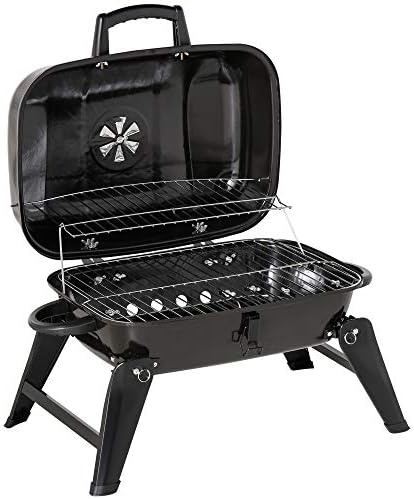 Outsunny 14'' Iron Tabletop Charcoal Grill with Portable Anti-Scalding Handle Design, Folding Legs for Outdoor BBQ for Poolside, Backyard, Garden