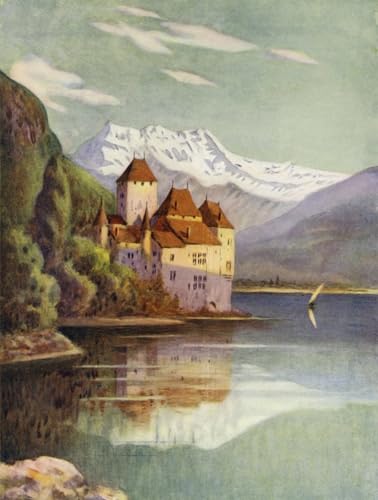Cuadro en lienzo del Castillo de Chillon por Ernest Hasseldine, decoración elegante de dormitorio