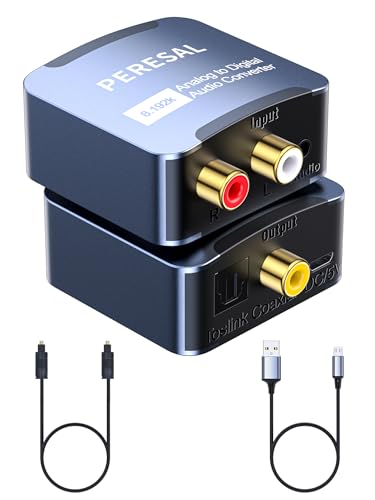 PERESAL Analog to Digital Audio Converter 3.5mm to SPDIF/Coaxial with Optical Cable RCA to Optical for Laptops Desktop Computers to Soundbar Amplifiers