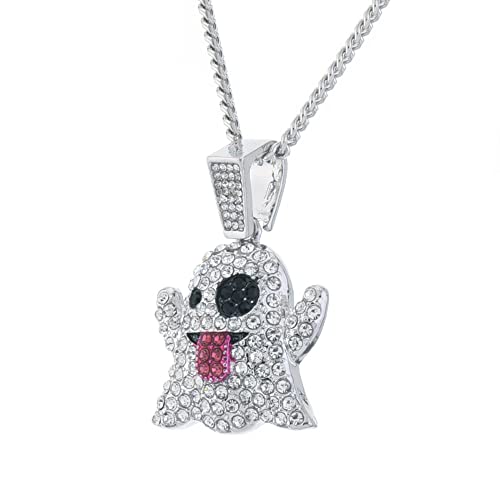 metaltree98 Iced Ghost Gold Silver Plated Pendant 20 Cuban Chain Necklace 1738 (Silver Tone 20 Cuban Chain)