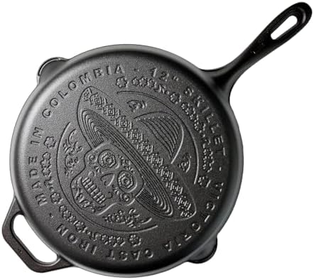 Victoria 12-Inch Day of the Dead La Calaca Cast Iron Skillet, Dia de los Muertos Seasoned Cast Iron Frying Pan with Long Handle, Made in Colombia