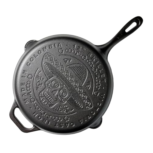 Victoria 12-Inch Day of the Dead La Calaca Cast Iron Skillet, Dia de los Muertos Seasoned Cast Iron Frying Pan with Long Handle, Made in Colombia
