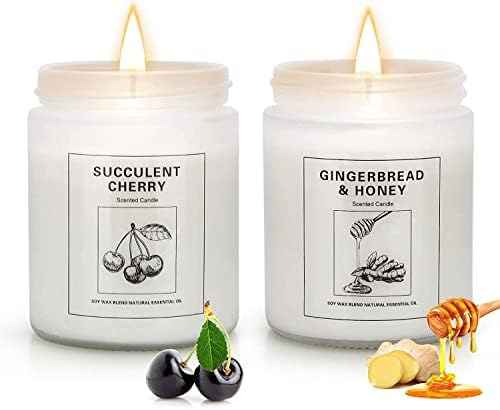 Gingerbread and Cherry Candles for Home Scented, 2 Pack 100 Hours Long Lasting Burning Scented Candles Set, Natural Soy Wax Relaxing Candle, Candles Gifts for Women, Jar Candle
