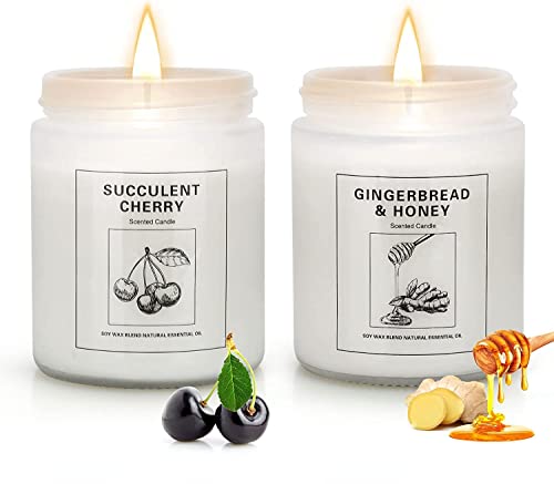 Gingerbread And Cherry Candles For Home Scented, 2 Pack 100 Hours Long Lasting Burning Scented Candles Set, Natural Soy Wax Relaxing Candle, Candles Gifts For Women, Jar Candle #TOP3