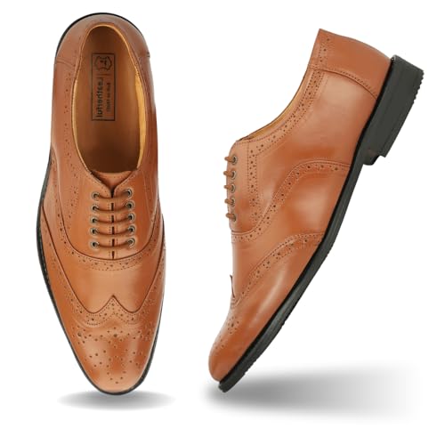 Image of Leatherful Genuine Leather Brogue Shoes for Men | TPR Sole & Nappa Leather Lining | Classic Dress Footwear New