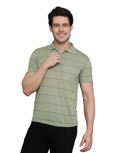 Image of INKKR Men's Striped Polo Neck Cotton Blend Multicolor T-Shirt