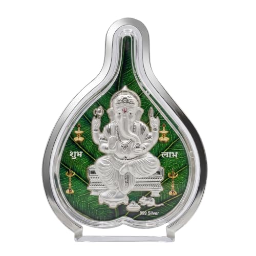 Image of 999 Pure Silver Ganesh Pan Stand | Pooja Pan for Home Temple, Office & Hall Decor | Luxury Spiritual & Corporate Silver Gift | Tabletop (5 inch x 3.75 inch)