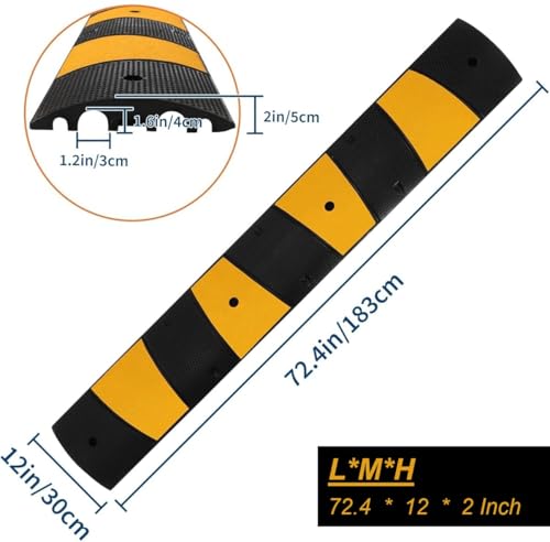 Image of 4-Pack 6FT Rubber Speed Bump, Heavy Duty Speed Bump Cable Protector Ramp, 72.4 inch x 12 inch x 2 inch Traffic Hump Floor Cord Cover for Driveway /Garage /Parking Lot