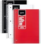Amazon Basics Wide Ruled Spiral Notebook, 3-Subject with Pocket Divider, 150 Sheets, 8" x 10-1/2", 3 pack