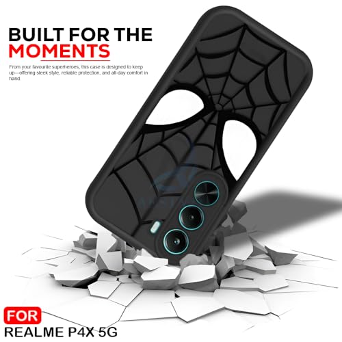 Image of AESTMO Back Case Cover Realme P4X 5G Cover | Spidey Face Mask Design | Silicone Case | Full Body Protection | Camera Protection Back Cover for Realme P4X 5G (Black)