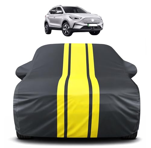 Image of Auto Hub Car Cover Compatible with MG ZS EV with Mirror Pocket, Soft Cotton Lining, ZS Car Cover Waterproof - Yellow-Black
