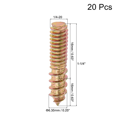 Image of uxcell 1 /4-20 x 1-1 /4 inch Hanger Bolts Double Head Dowel Screw for Wood Furniture 20pcs
