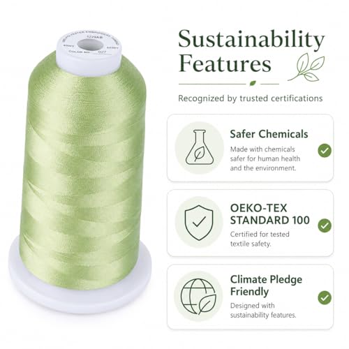 Image of Simthread 5500Yds 5000M 40WT Polyester Embroidery Thread Fresh Green 027 | Large 5000M spool delivers smooth feeding for home and commercial embroidery machines.
