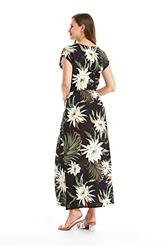 Image of Family Matching Hawaiian Clothes, Wispy Cereus Black | Lightweight 100% rayon • Family matching outfits • Tropical floral print • Beach vacations • Luaus • Cruises • Family photos