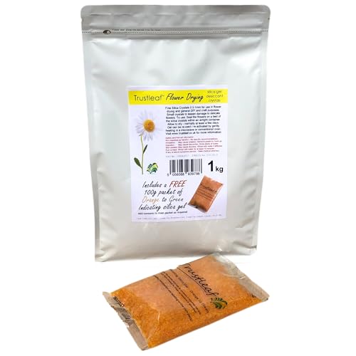 Trustleaf 1kg Bag of White Flower Drying Silica Gel Crystals (Grain/Sand 1mm) Plus a 100g Pack of Indicator