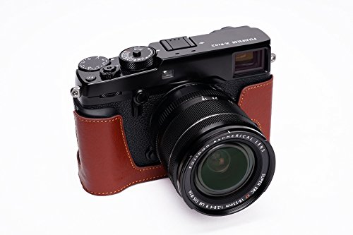 Handmade Genuine Real Leather Half Camera Case Bag Cover For Fujifilm X-Pro2 Brown Bottom Opening Version #TOP5
