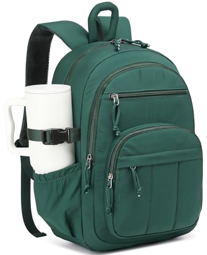 Image of Backpack for Women, Quilted Laptop Bookbag with Pouch Pockets for College Work Travel Gym Teacher Nurses, Puffer High School Backpack for Girls, Dark Green