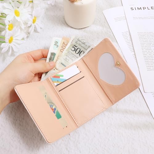 Women's Mini Bow Cute Wallet Cute Small Many Compartments Purse Cute Purse PU Leather Triple Foldable Short Format Wallet with ID Window for Girls