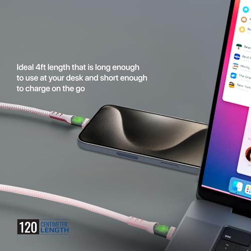 Image of Promate USB-C to USB-C Cable, Premium 60W Power Delivery Type-C Cable with Transparent Shells, 480Mbps Data Sync and 120cm Nylon Braided Cord for Galaxy S22, iPad Air, TransLine-CC-Pink
