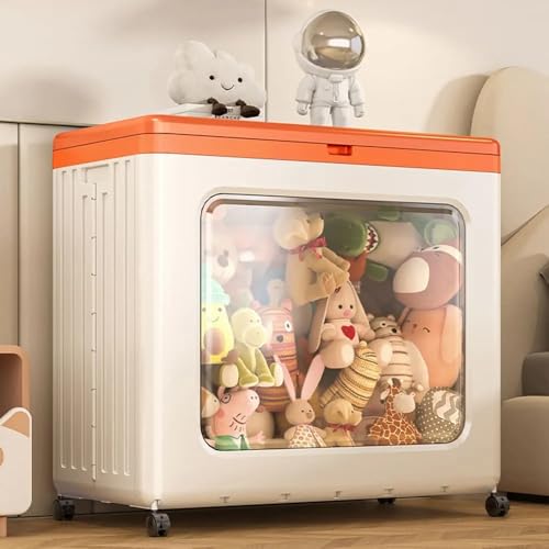 Image of StarAndDaisy Extra Large Foldable Plastic Storage Box with Wheels, Flip-Top Clothing Organizer for Quilts, Toys & Seasonal Clothes (PP+ABS, Standing Type) - 32cm x 50cm