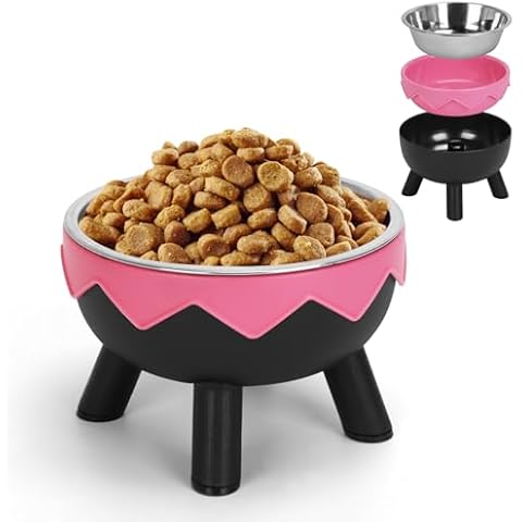 YECERCAN Raised Cat Food Bowls, Cute Cat Feeding Bowls for Food/Water Elevated with Non-Slip Stand, Detachable Anti Vomiting Stainless Steel Pet Bowls for Kitten, Puppies, Small Dogs Indoor/Outdoor Cover