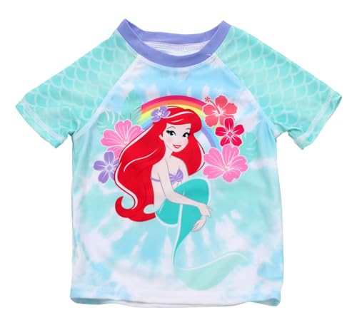 Image of Disney Ariel The Little Mermaid 2 Piece Rash Guard Swim Bottom Set Swimsuit for Toddler Girls, Turquoise, 2T