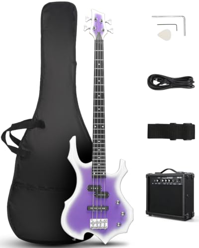 Ktaxon Electric Bass Guitar Full Size Flame Design Bass Guitar Kit(Purple)