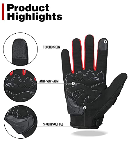 Iron Jia's Motorcycle Gloves Full Finger Durable For Road Racing Bike Summer Spring Powersports Support Touch Screen Red-L #TOP2