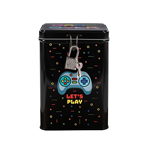 I-TOTAL® Hucha Divertida con candado y Llave, Hucha de Metal con Cierre (Let's Play)