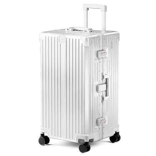 Image of ALPHA CAMP Trunk Luggage 26 Inch with Aluminum Frame Zipperless Suitcase | Checked Thickened 3-Layer PC Hardshell Luggage with TSA Lock,Charging Port,Cup Holder and Spinner Wheels for Holiday Travel