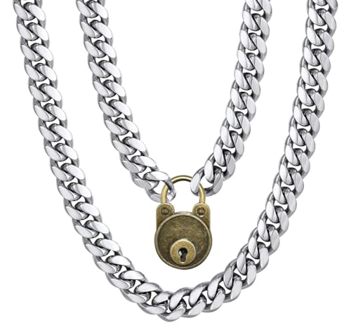 QUYUWOWO PadLock Necklace Chain Stainless Steel Necklace Padlock Necklace for Men Women (Style3)