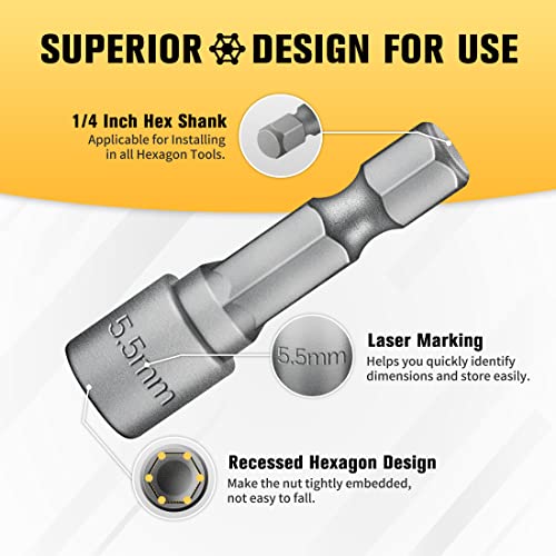 Boen 14 Piece Power Nuts Driver Drill Bit Tools Set, 1/4 Inch Driver Hex Metric & Sae Socket Wrench Screw For Power Tools #TOP3