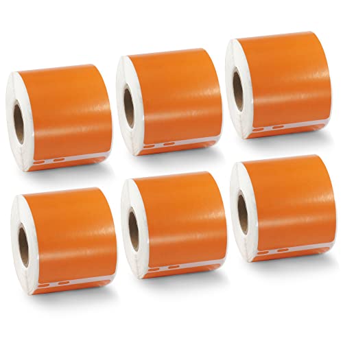 BETCKEY, 6 Rolls Orange Large Shipping/Name Badge Labels Compatible with DYMO 99014(S0722430), 54mm x 101mm