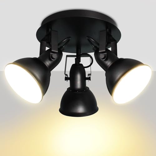 3-Light Rotatable Ceiling Light Fixture Industrial Black