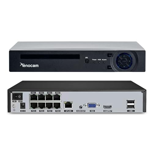 Xenocam 8CH PoE NVR 5MP H.265 Grabador de vídeo en Red de Seguridad soporta hasta 8 x 5MP /4MP /3MP 1080P Cualquier cámara IP detección de Movimiento alertas de Correo electrónico