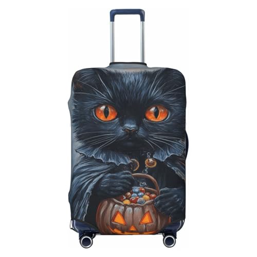 Halloween Black Cat Holding Candy Bag Elastic Travel Luggage Covers Dustproof Scratch-Resistant Suitcase Protector Fit 22-24 Inch
