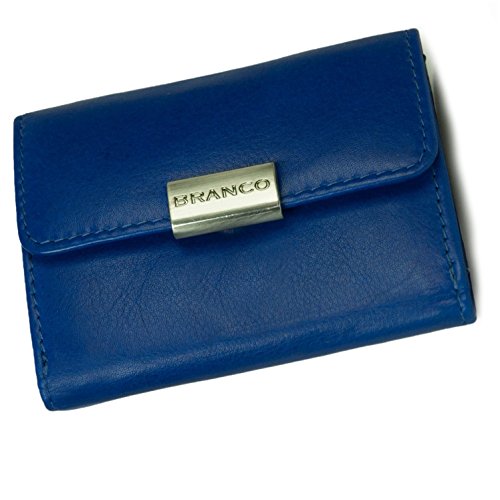 Kleine Geldbörse, Portemonnaie Größe S für Damen, Echt-Leder, Azur-Blau, Branco 12032