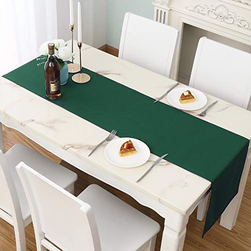 DUALIFE Dark Green Table Runner 14x72 Inch Thick Polyester Decorative Cloth Handcrafted for Wedding Party Birthday Graduations Hotel Restaurant Banquet Catering Services Event Forest Green 2 PCS by DUALIFE - Image 2