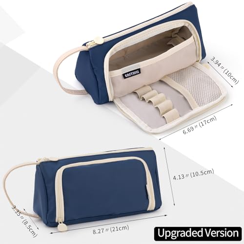Image of EASTHILL Polyester Big Capacity Pencil Case Pouch Pen Case Simple Stationery Bag School College Office Organizer For Teens Girls Adults Student, Navy Xw, Simple, Blue