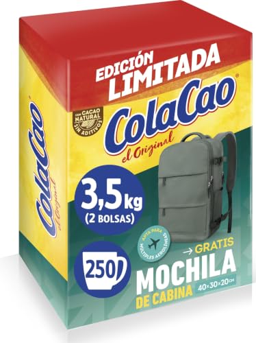 ColaCao Original Cacao Soluble sin Aditivos Edición Limitada 3,5 kg | Con Mochila de Cabina, 2 Bolsas, 250 Raciones, 40x30x20 cm, Cacao Natural
