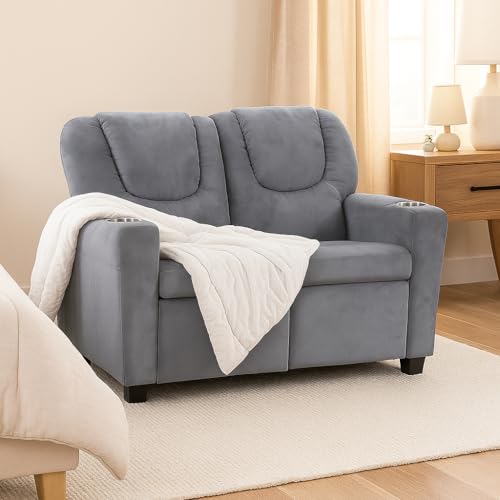 Naomi Home Suri Kids Recliner Loveseat – Comfortable 2-Seater Kids Recliner with Dual Cup Holders, Footrests, Soft Microfiber, Stable Frame, Assembly