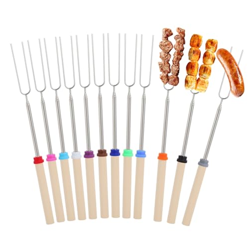 12 Stück Teleskop Grillspieße Edelstahl 30-81cm Teleskop Marshmallow Spieße 12 Farben Stockbrot Spieße Grillspieße LagerfeuerSpieße Lang Schaschlikspieße Roasting Sticks für Camping Grill