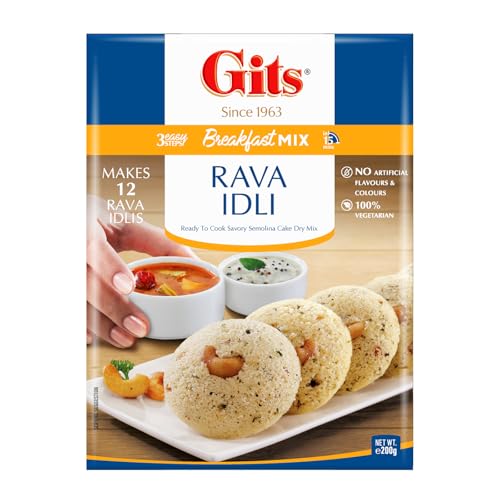Image of Gits Instant Rava Idli Breakfast Mix, Makes 12 per Pack, Pure Veg, South Indian Breakfast Recipe, 200g (Pack of 2)