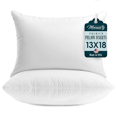 Mocassi Premium Ultra Soft Throw Pillow Inserts Pack of 2 Soft Poly-Cotton Cover with Siliconized Fiber Fill - Set of 2 Fluffy Cozy Sofa Bed Couch Decorative 13x18 Inches White Cushion Inserts