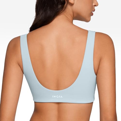 Image of INGIA Womens U-Neck Sports Bra Padded U Back Medium Impact Fitness Yoga Bar Workout Crop Top with Built in Bra