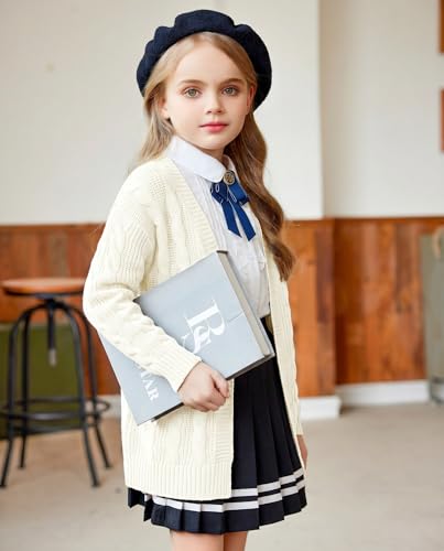 Image of Arshiner Girls Open Front Cardigan Long Sleeve Casual Kids Fall Clothes Solid Thick Chunky Sweater Coat with Pockets
