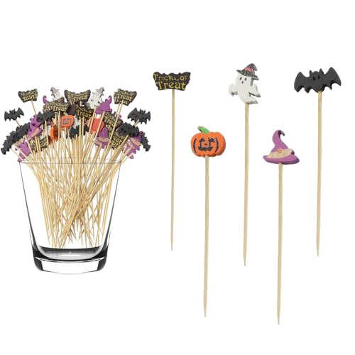 SOVNSG Halloween Cocktail Picks 100 Pack 4.9 Inch Wooden Toothpicks